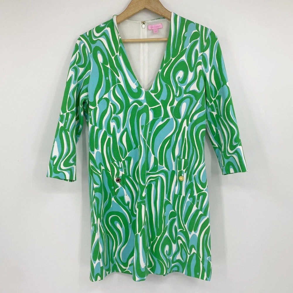 Lilly Pulitzer Charlena Resort Ponte Shift Dress Blue Green Finders Keepers Sz M